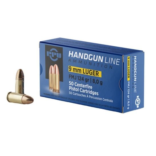 PPU 9mm Luger 124gr FMJ Pistol Ammunition