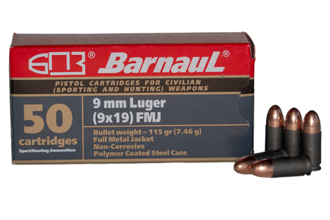 Barnaul 9mm Luger FMJ Poly-Coated Steel Case Ammunition